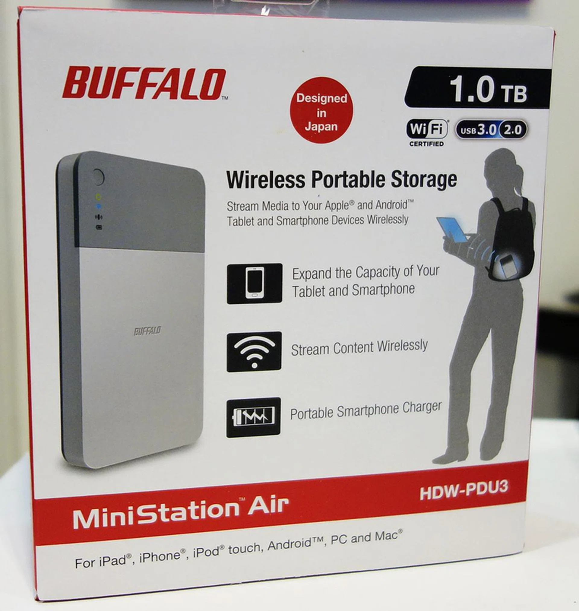 The 1TB Buffalo MiniStation Air wireless portable HDD doubles up as a smartphone charger. It is priced at S$199 (UP: S$219).