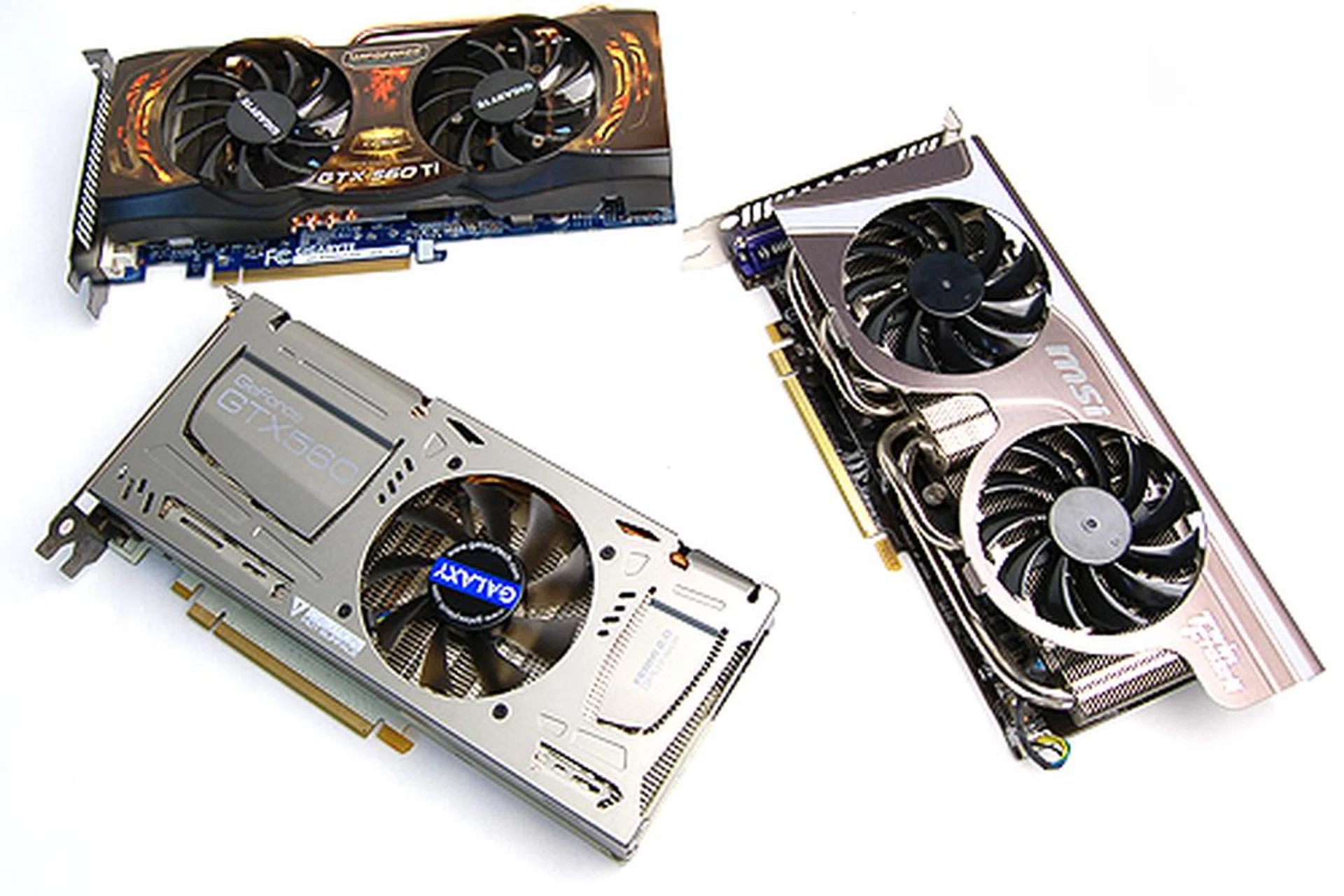With a combined total of 1152 CUDA cores, please welcome our GeForce GTX 560 Ti competitors today from Galaxy, Gigabyte and MSI.