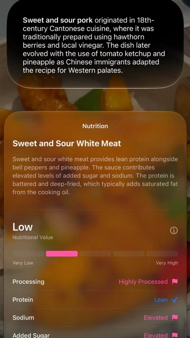 Siri AI food nutrition