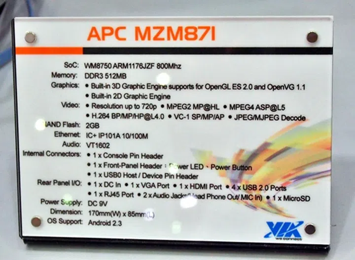 The detailed specifications of the demonstration setup featuring the VIA APC.