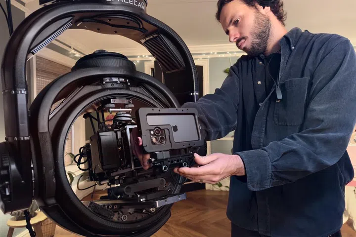 I'm guessing that's a very expensive gimbal. (Image source: Apple)