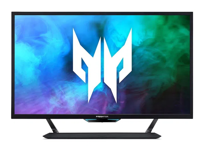 Acer's giant monitor that can double as TV. Front view showing the monitor on a stand with a prominent Predator logo on the bottom.