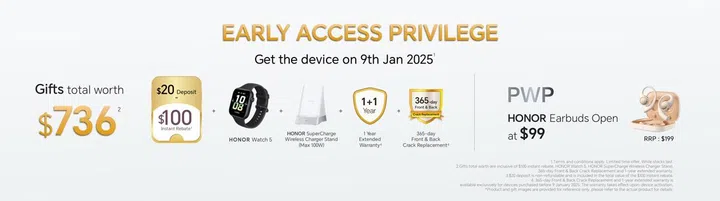 Summary of Honor's early bird perks for the Magic7 Pro. Details below. Image: Honor.
