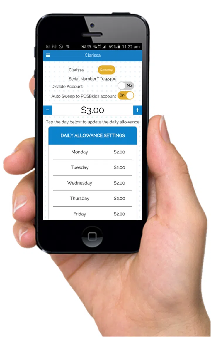 Parents effectively manage their child’s spending at school by setting a daily allowance limit in advance, and choose to automatically transfer the accumulated savings into their child’s POSBkids account. If the child loses their watch or card, parents can remotely disable the devices in an instant.