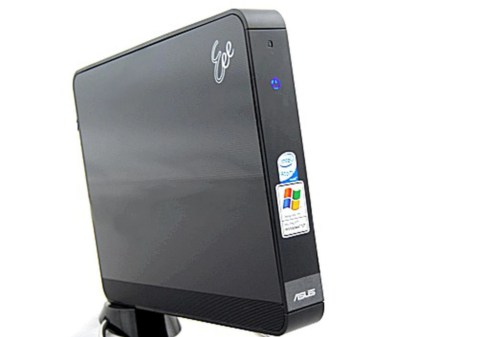 All lit up and ready to go is the tiny nettop, the Eee Box B202 from ASUS.