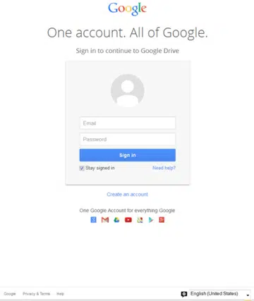 Google Docs phishing login page.