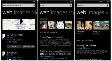 After the update, there are only going to be four search result categories: Web, Images, and Videos. (Image source: Microsoft.)