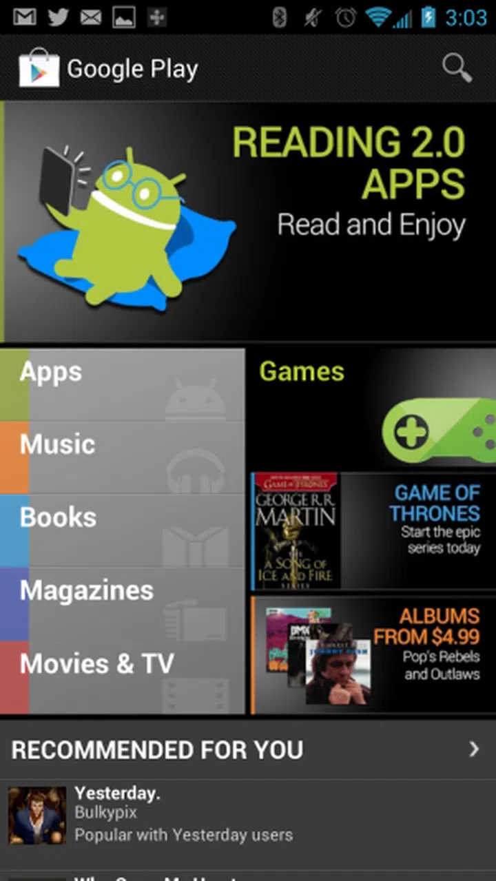 The current Google Play Store homescreen