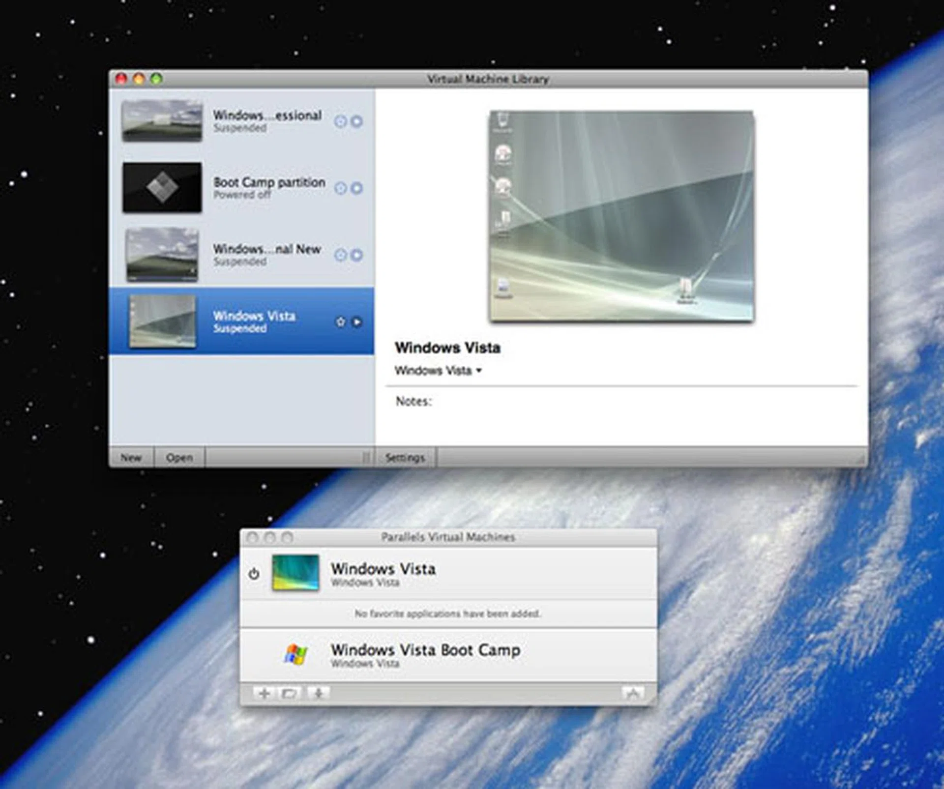 There are similarities too in both the idea and execution behind the virtual machine library between the two products. Fusion's larger screen space allows it to present more details, especially the last suspended states of the virtual machines. Click to enlarge.
