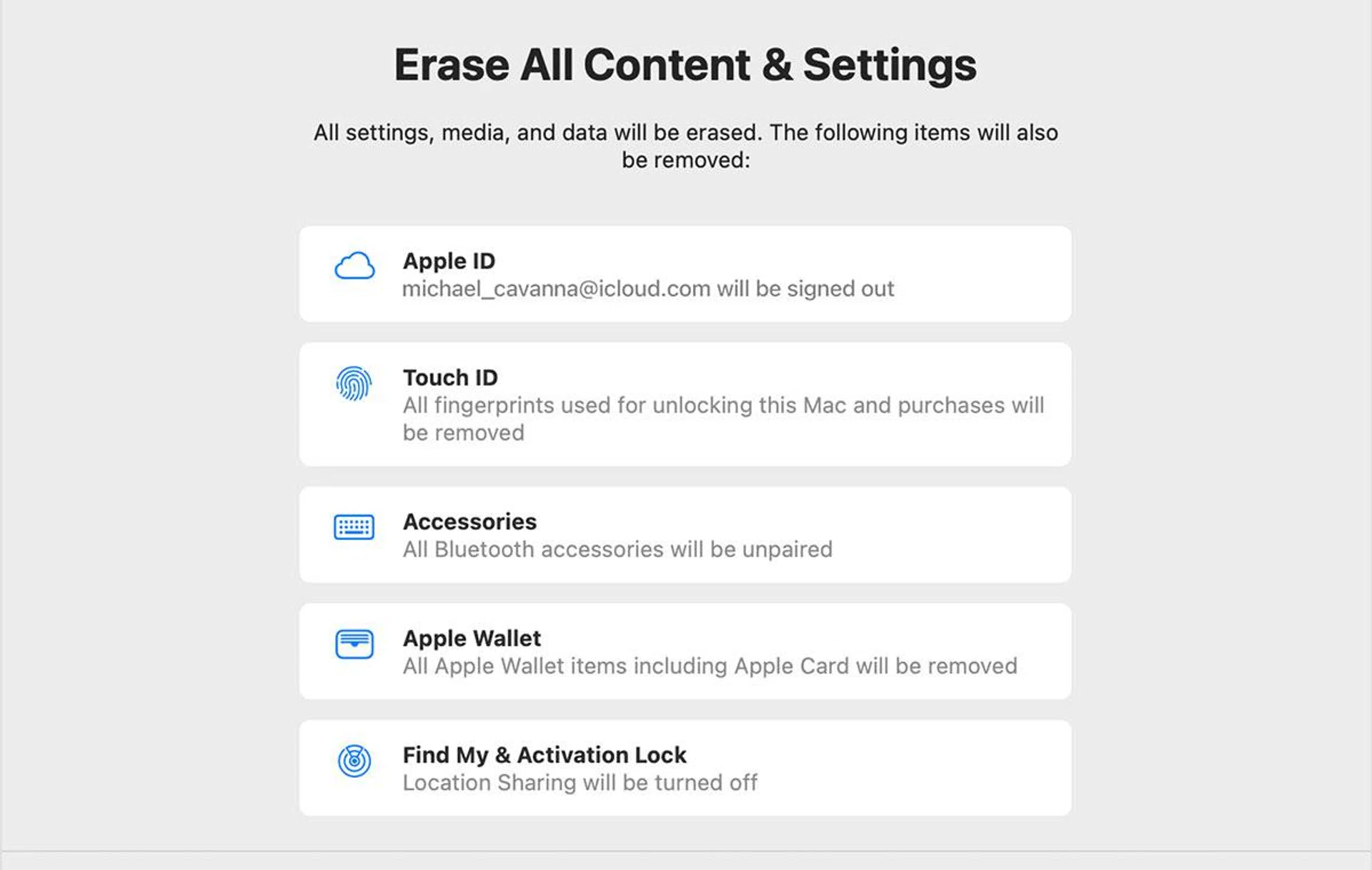 Erase All Contnet and Settings, a new mode that erases a Mac's data without deleting macOS.