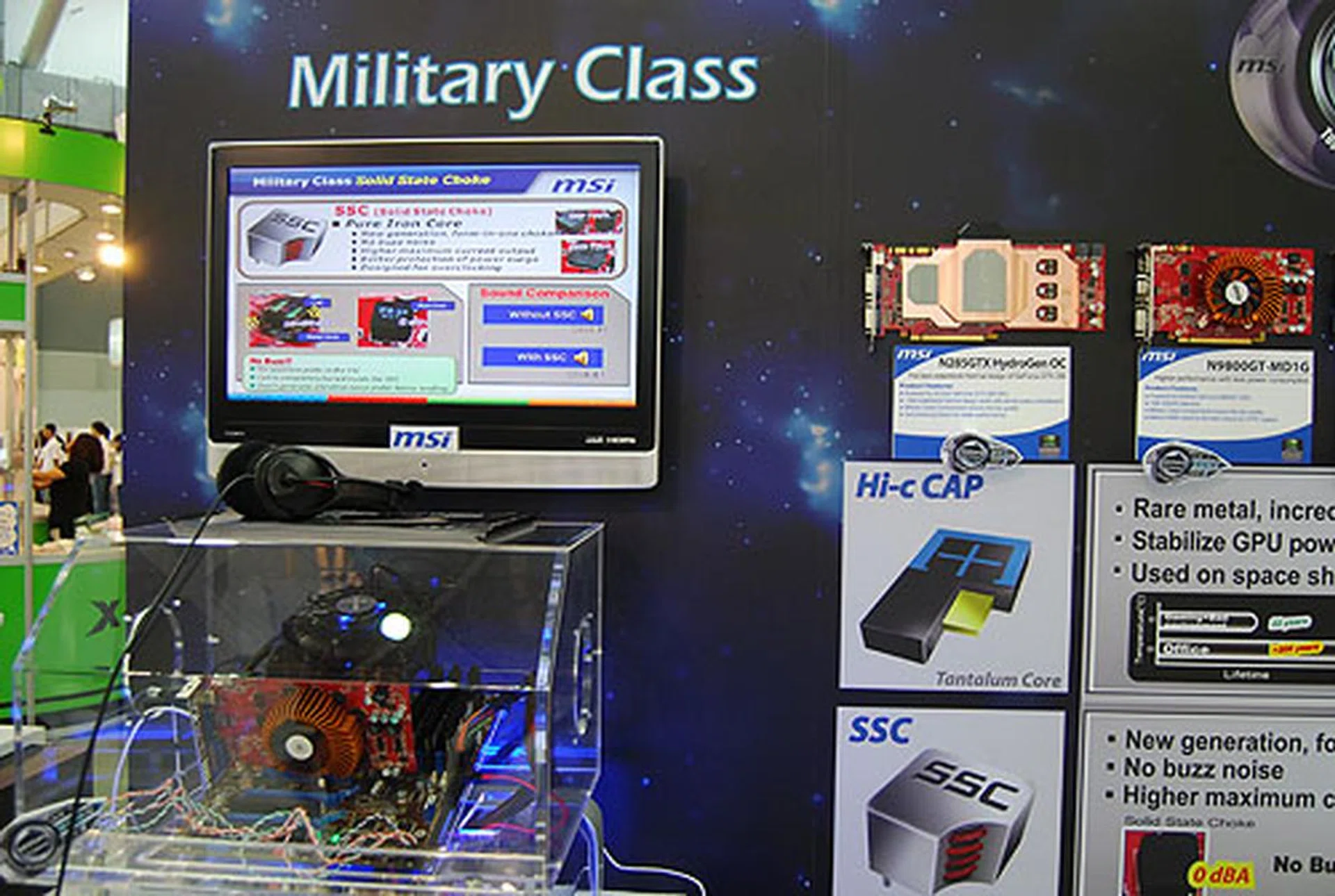 MILSPEC or military class is what MSI is aiming for its graphics cards, with pure iron used in the solid state chokes on the graphics cards. Claimed advantages include no buzzing noise under heavy load, protection from power surge and better for overclocking.
