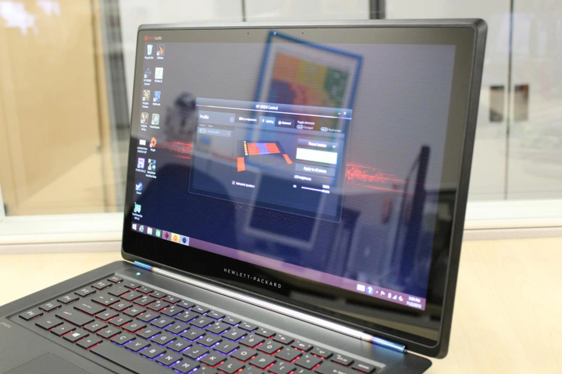 The glossy screen supposedly has an anti-glare coating but it is still a problem when viewing the display at an angle.