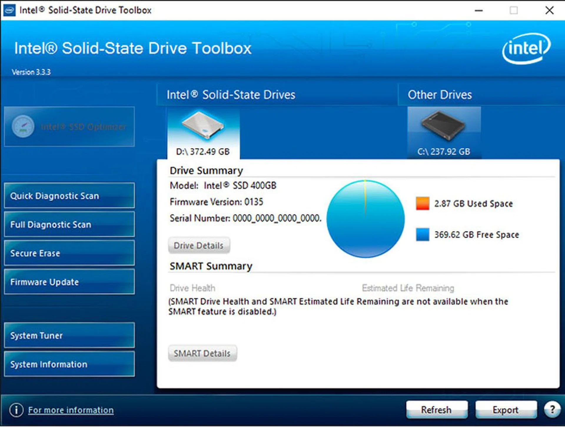 The Intel Toolbox utility makes it easy for users to monitor their drive and also update its firmware.