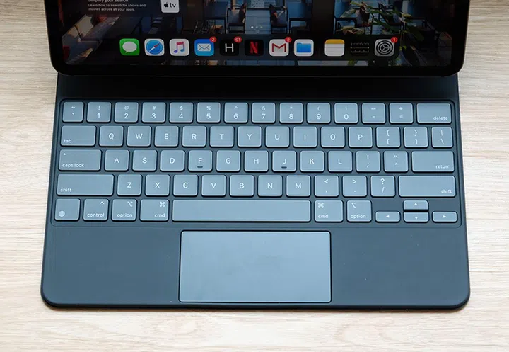The current Magic Keyboard for the iPad Pro uses a soft-touch rubber material around the keyboard.