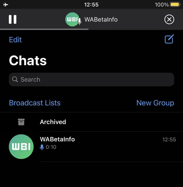 A sample of the global voice note feature that's tested in a beta version of WhatsApp for iOS. Source: WABetaInfo.