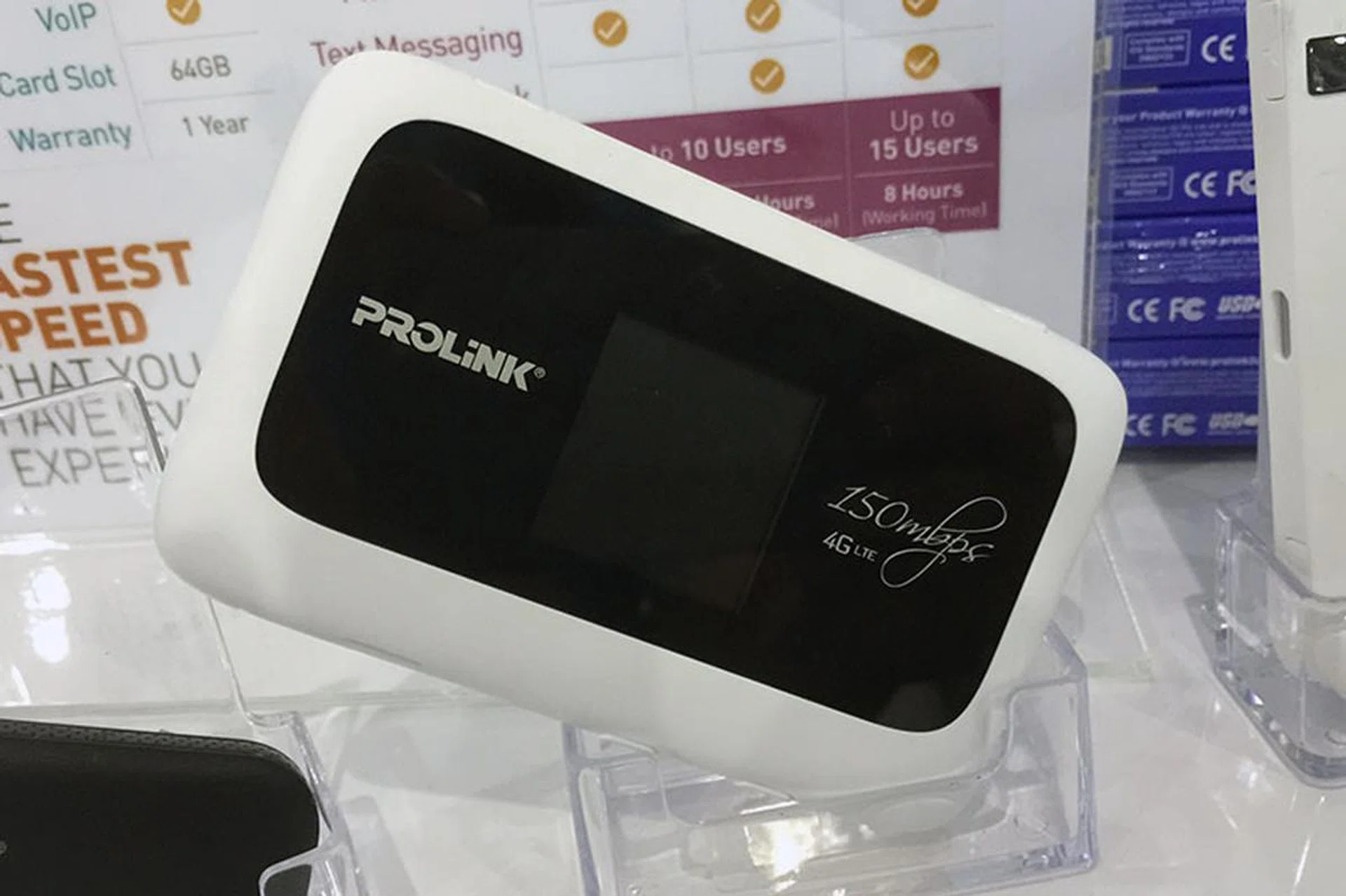 The PRT7007L is a new 4G LTE Wi-Fi hotspot that boasts 8 hours of battery life and support of up to 15 Wi-Fi users. It has a concurrent dual-band feature, which means you can get two seperate wireless networks at the same time on the 2.4 and 5GHz bands. And it supports both LTE FDD and TDD bands. At PC Show, it's going for $165 (U.P: $189).