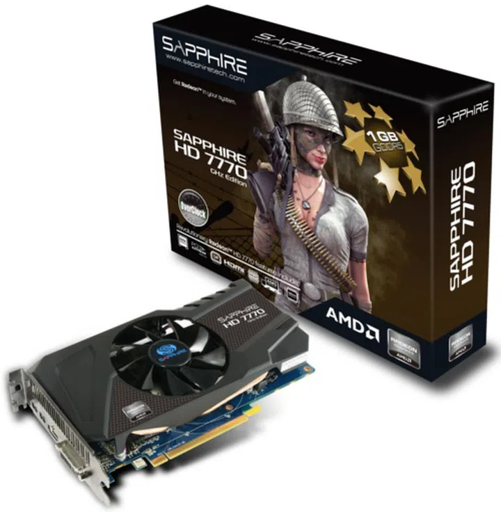 Sapphire HD 7770 GHz Edition OC 1GB GDDR5 <br> Core Clock: 1150MHz <br> Memory Clock: 5000MHz
