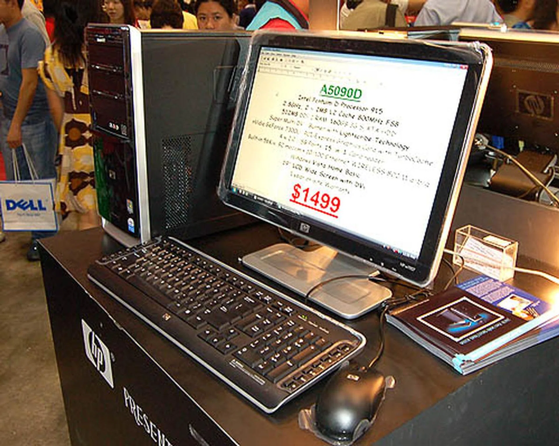  HP had a huge presence at the IT Show this time with up to three large booths spread across the halls. One of the highlights was its sexy looking A5090D desktop that is going for only S$1,499. This monster comes with a 19-inch widescreen LCD, Intel Pentium D processor 915, Microsoft Vista Home Basic Edition, 512MB DDR2 RAM and a 160GB 7,200RPM SATA HDD. A free HP LaserJet Printer 4355 worth S$199 is thrown in with purchase.  