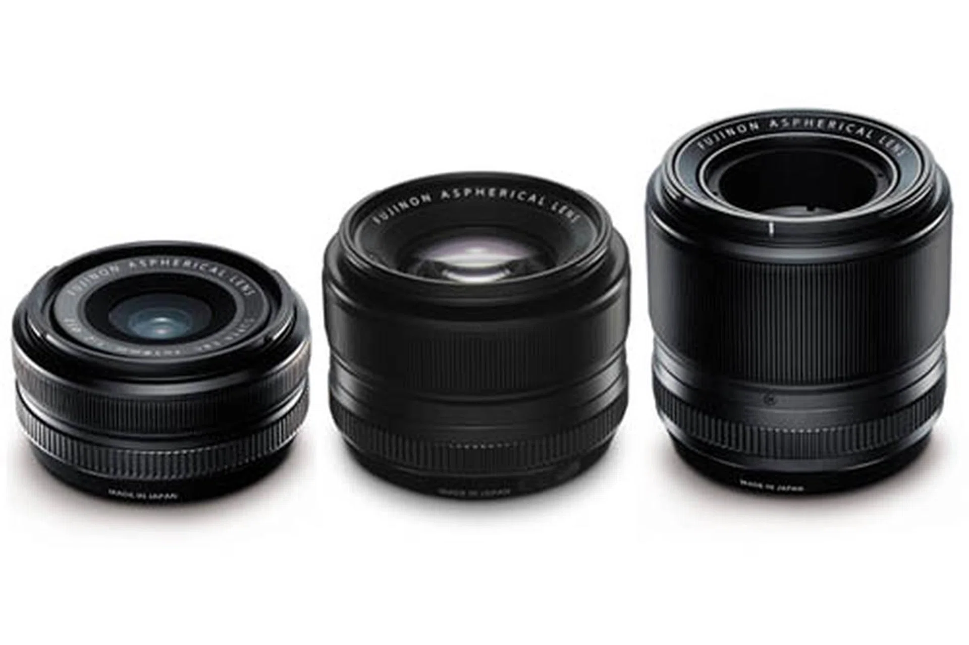 Three lenses will be available at launch, a 18mm F2 (left), a 35mm F1.4 (middle) and a 60mm F2.4 Macro (right).