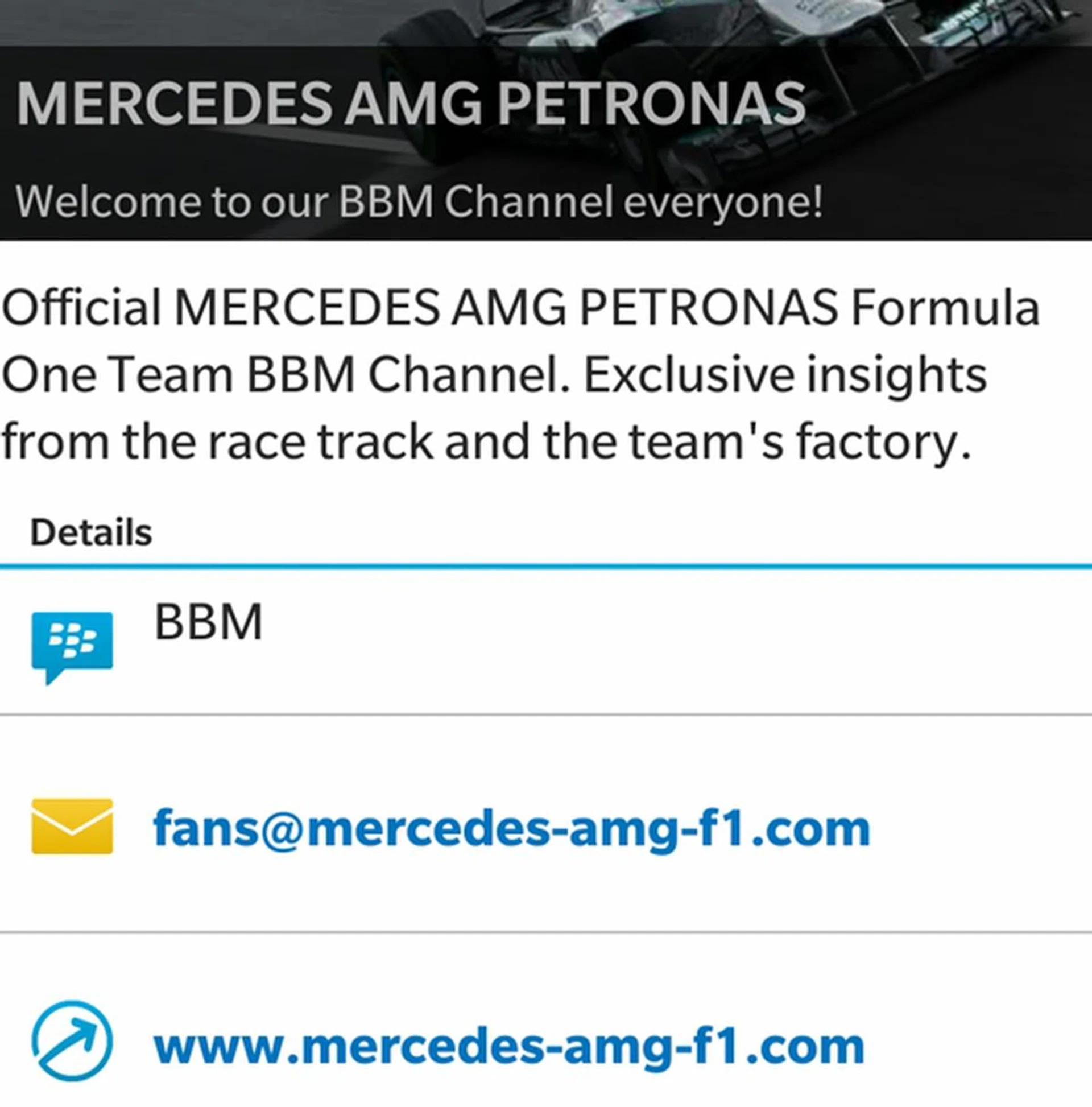 The profile of a channel provides important information such as its BBM Pin, email address and URL.
