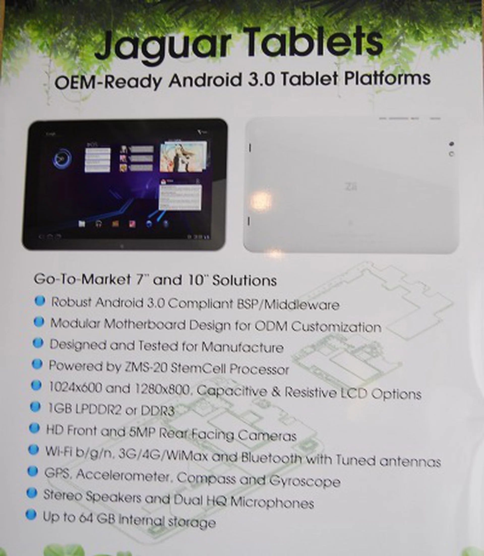 ZiiLabs was busy showing off their next generation tablet platform codenamed Jaguar. Consisting of 7-inch and 10-inch form factors, a Honeycomb OS and powered by the new ZMS-20 StemCell processor, this reference platform is almost ready for clients to use as-is or customize as required.