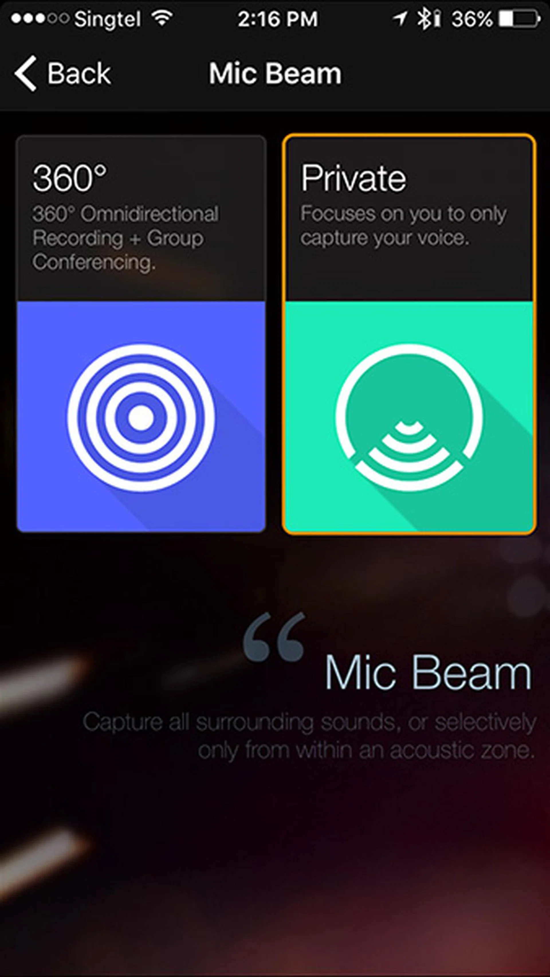 You can adjust the spread of the Mic to best suit the type of conversation you want to capture. 