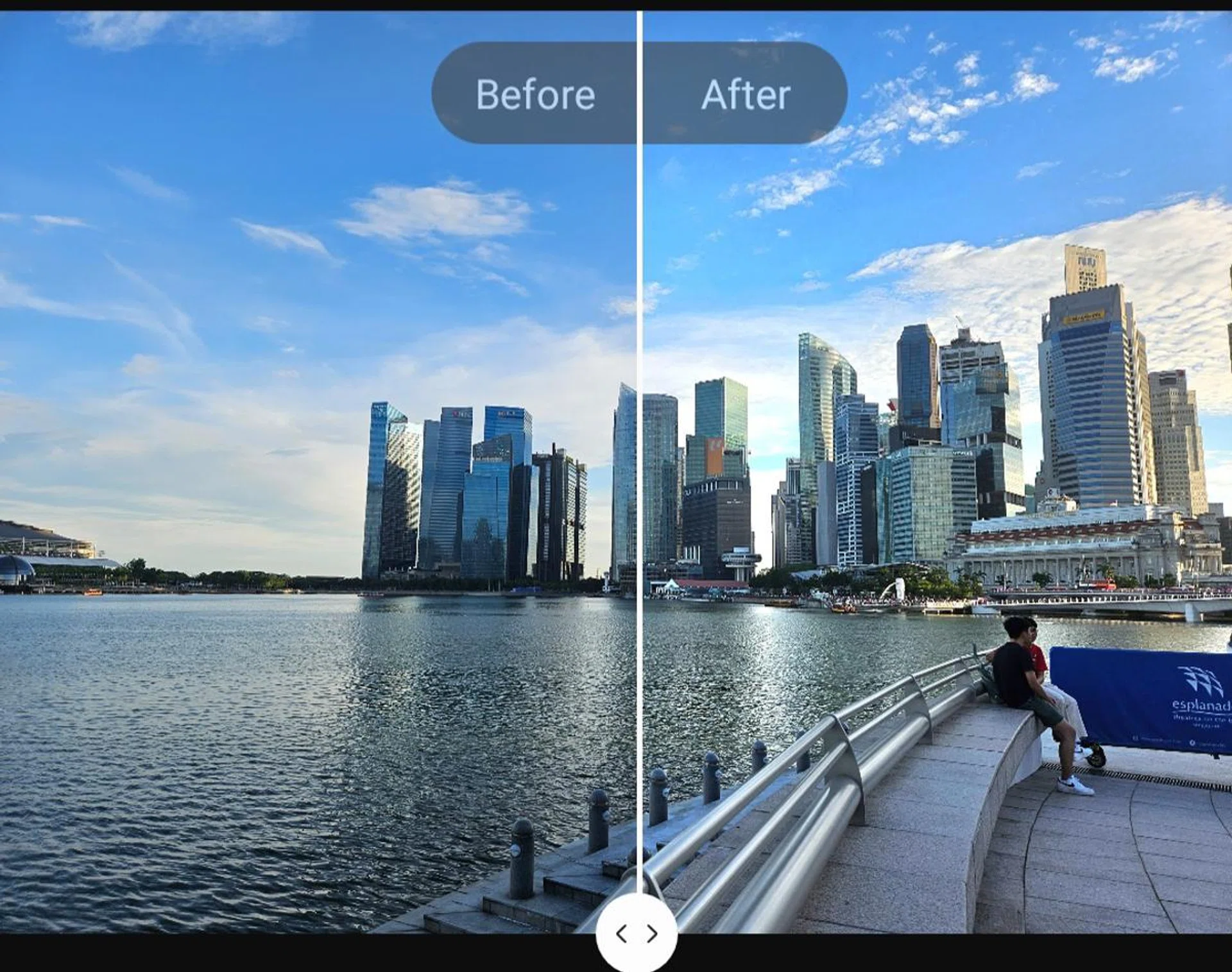 Before and after using the HDR feature inside the Galaxy Enhance X app.