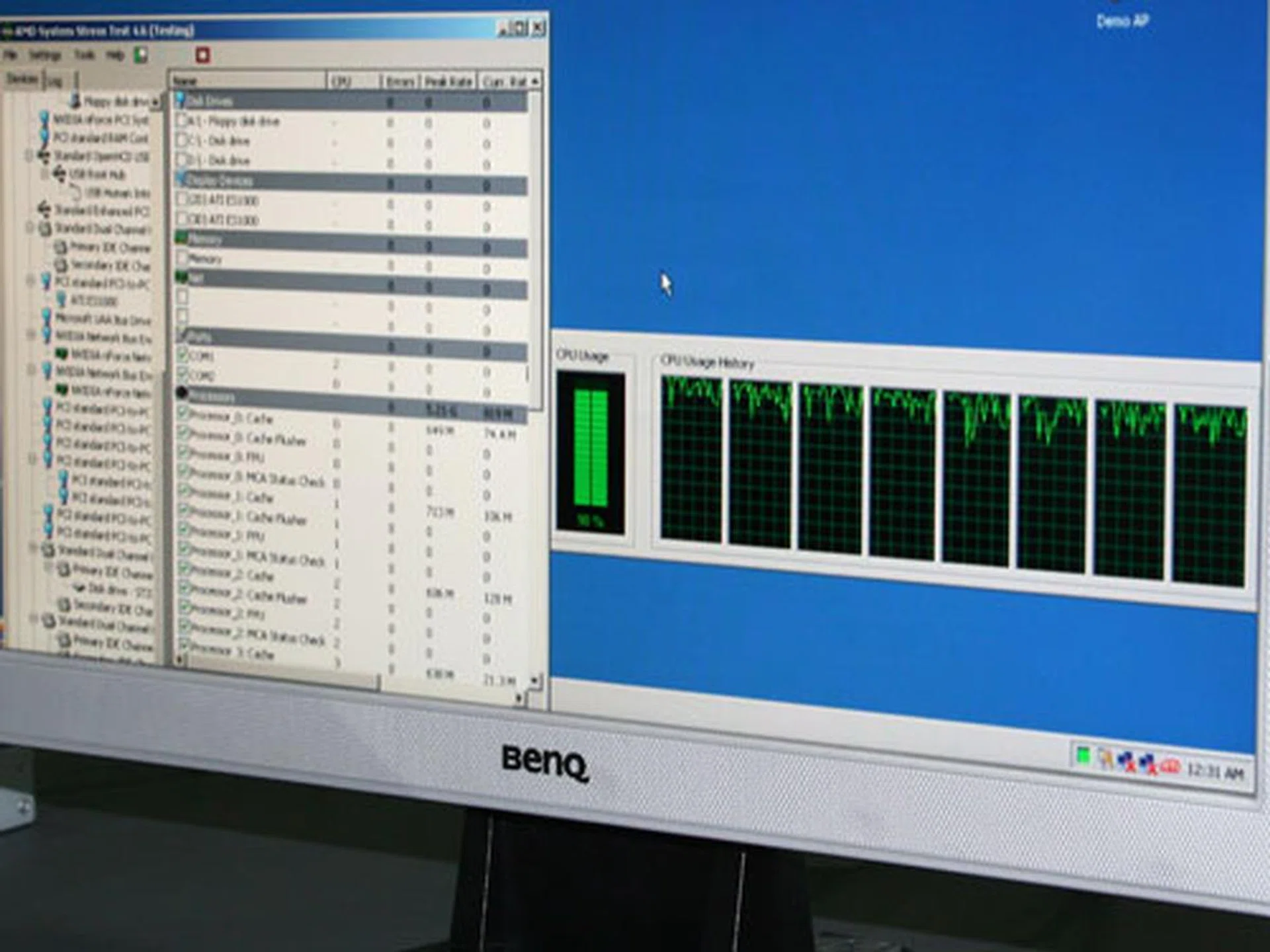  Task manager shows a running 2-way system using the new quad-core Barcelona processor. It doesn't look like it's doing much processing, but Task Manager seems to show that it's running at full load.  