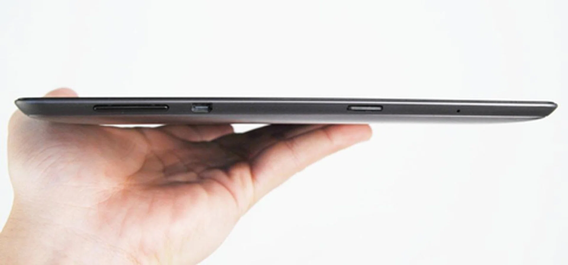 From left to right: The volume controls, micro HDMI port and microSD card reader.