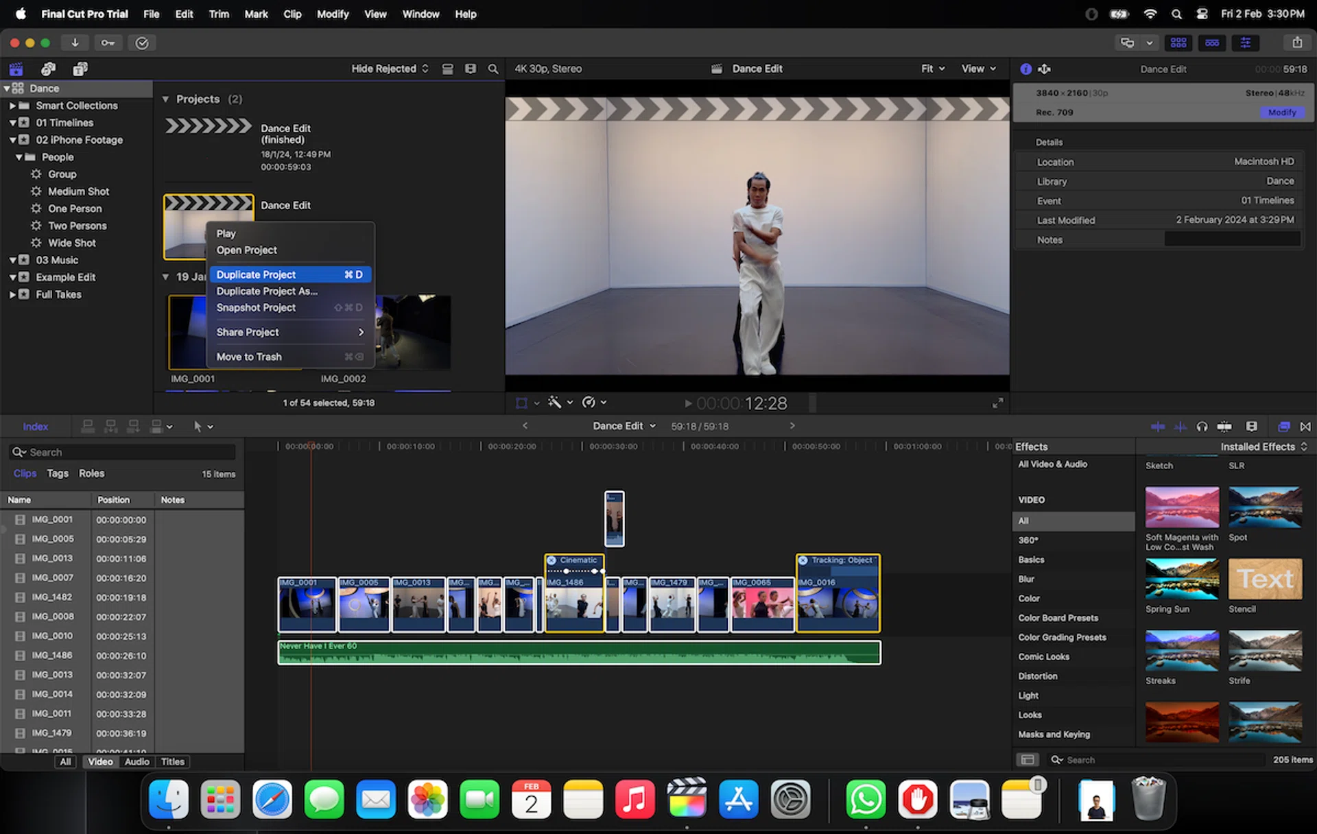 Duplicate project in Final Cut Pro.