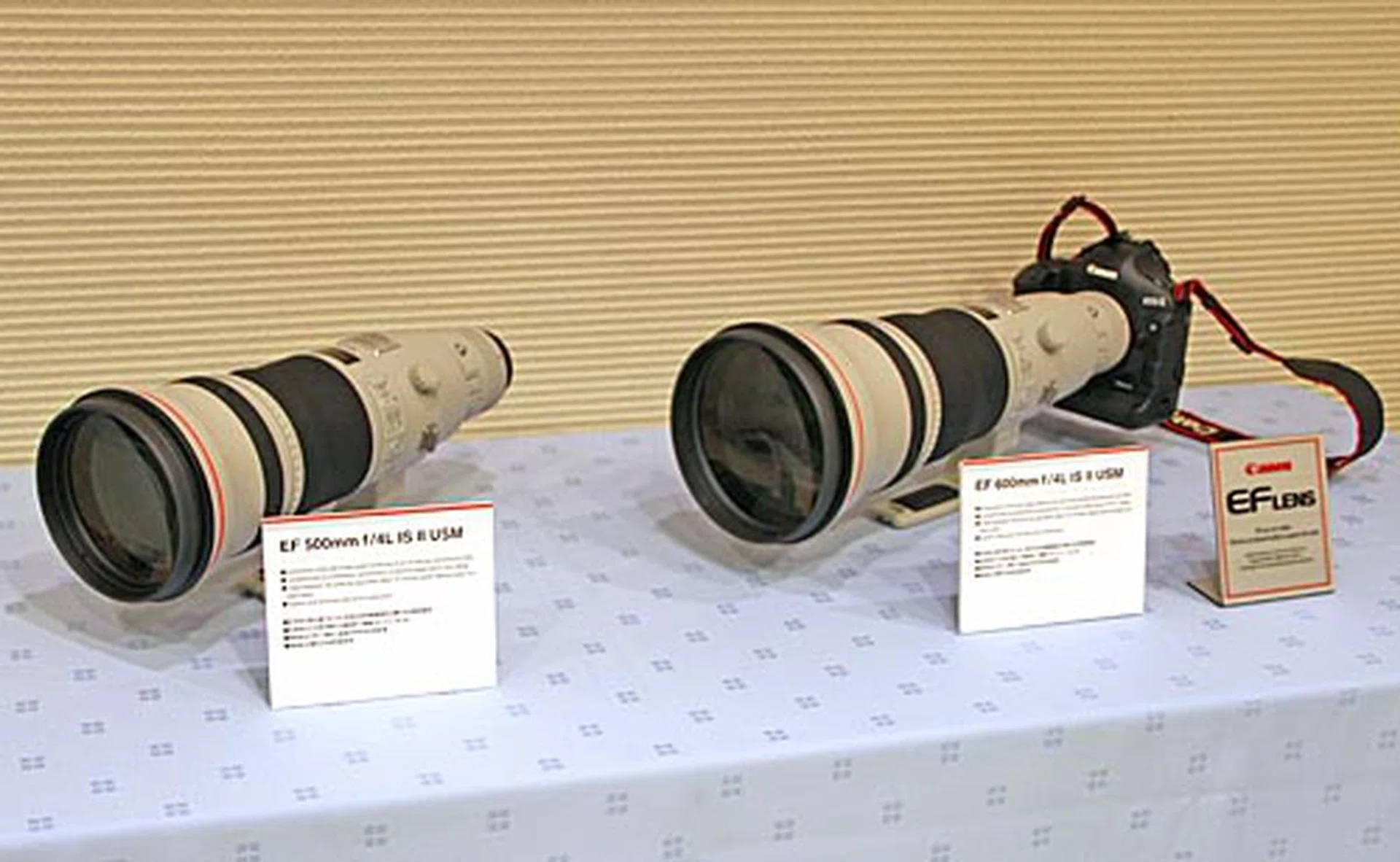 Both the 600 mm and 500 mm F/4L IS II USM lenses’ development were announced in August 2010. Features include new optics, magnesium alloy constructions with titanium components, and fluorine elements. Also, a new IS Mode 3 activates the IS unit only during exposure.