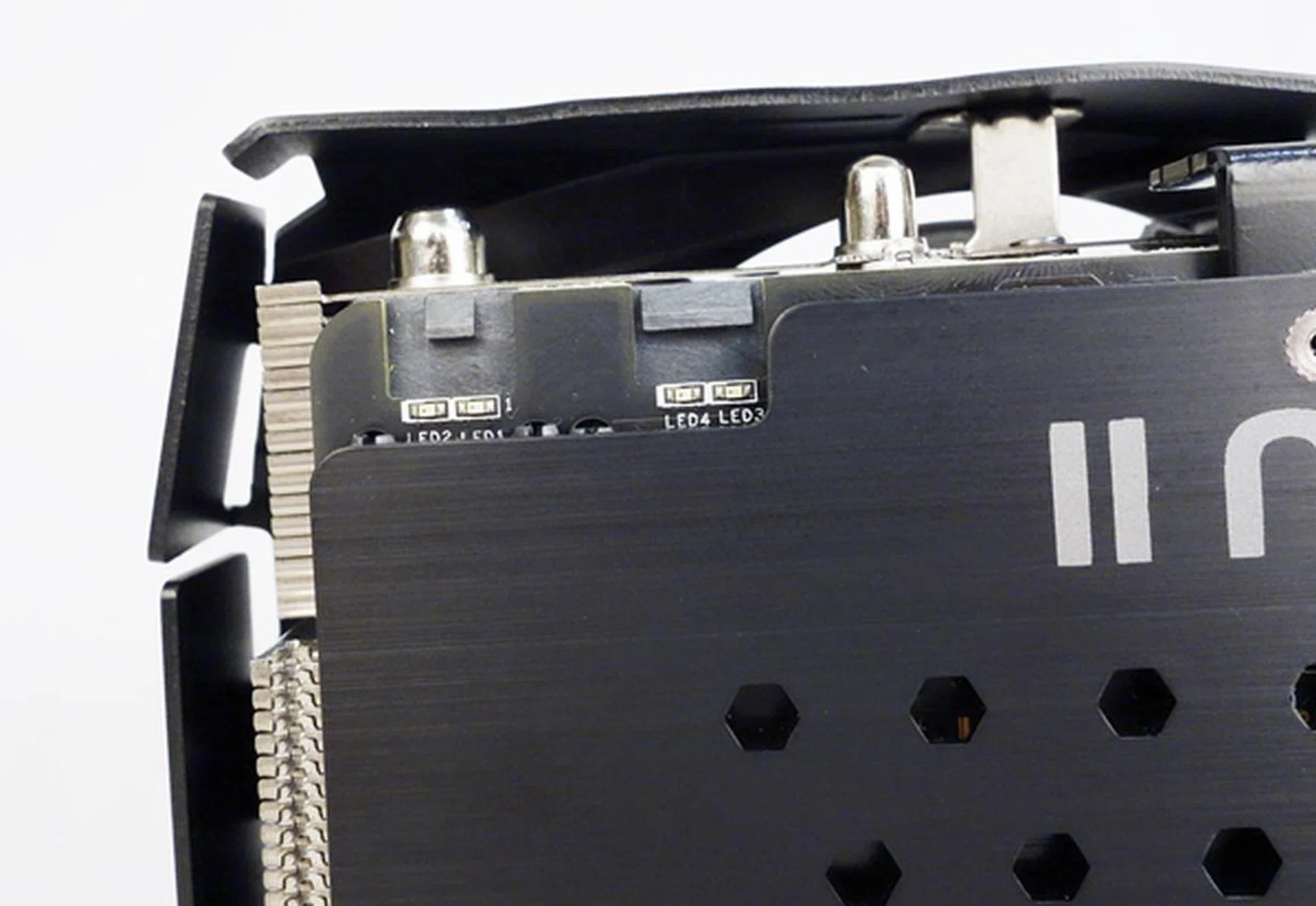 The four LEDs that are located below the Molex power connectors.