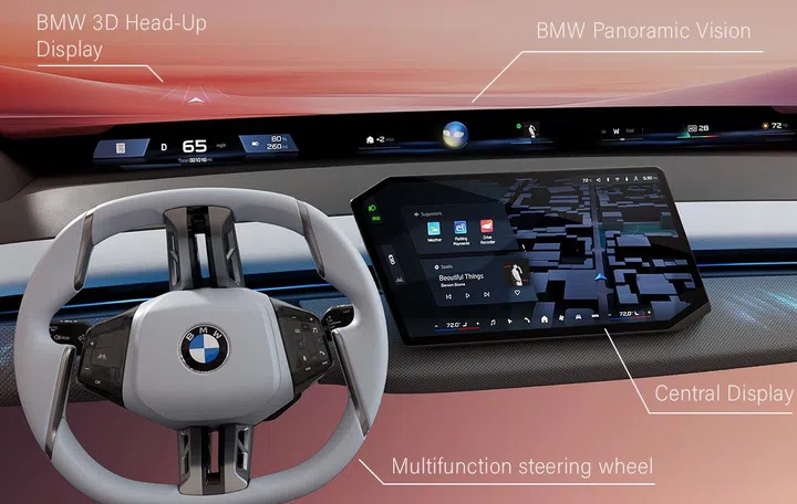 A render of what BMW's new Panoramic iDrive might look like in a production vehicle. Photo: BMW