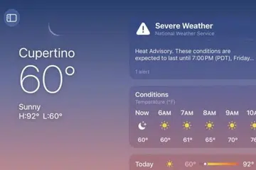 Apple’s Weather app interface in landscape mode.