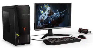 The Lenovo Legion Y920 gaming PC, with the Lenovo Legion Y25f gaming monitor, and gaming accessories. (Source: Lenovo)