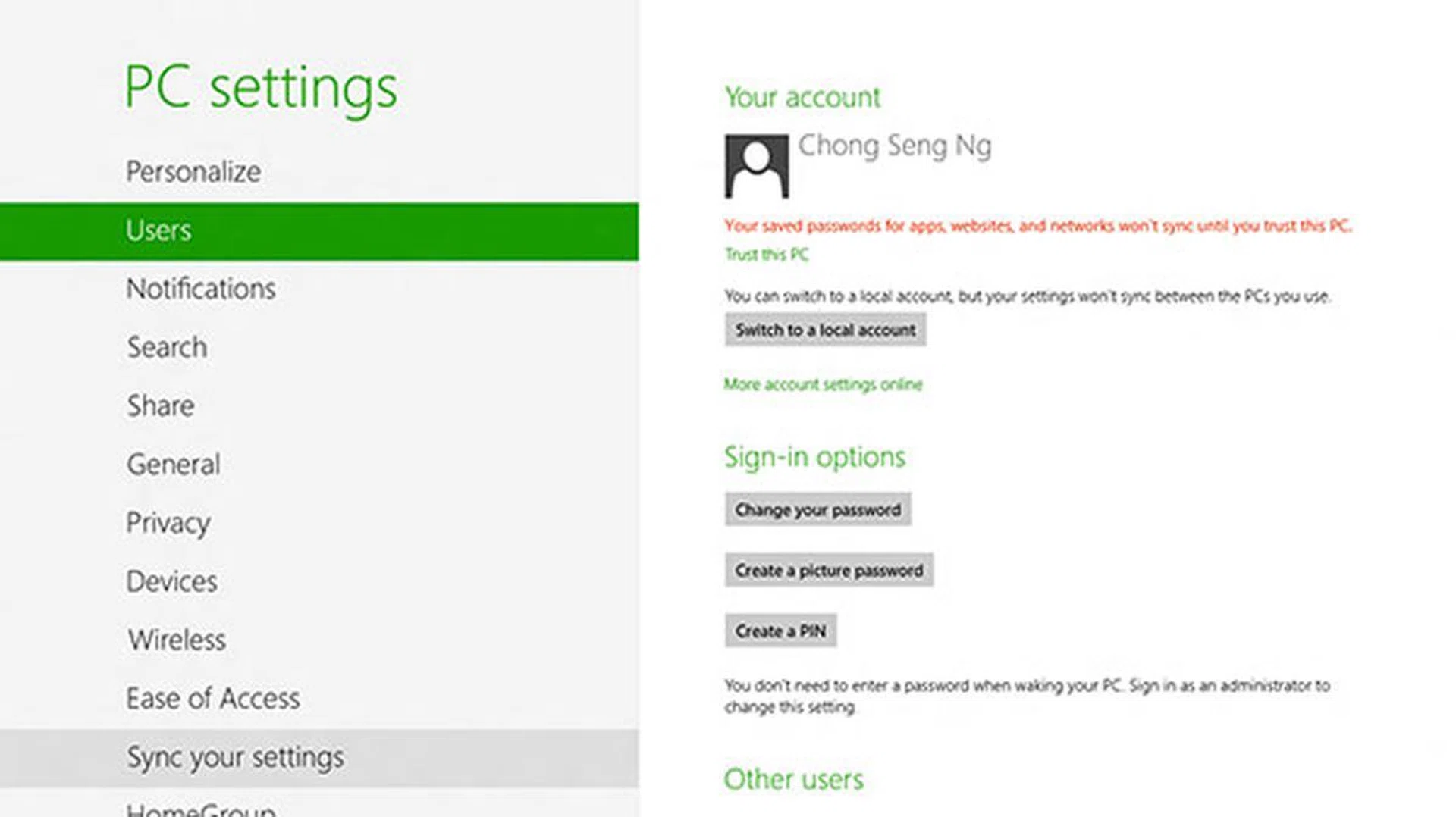 More sign-in options can be found under PC settings > Users > Sign-in options.