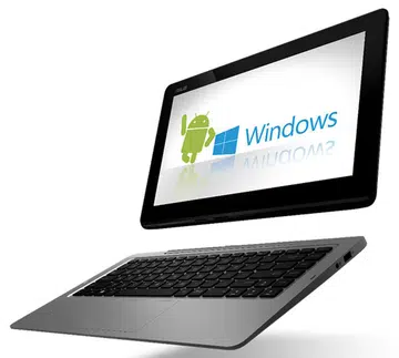 The ASUS Transformer Book Duet (TD300) features an Intel Core i7 processor with Intel HD graphics, 4GB DDR3L-1600 RAM, and a 13.3-inch full HD IPS touchscreen. (Image source: ASUS.)