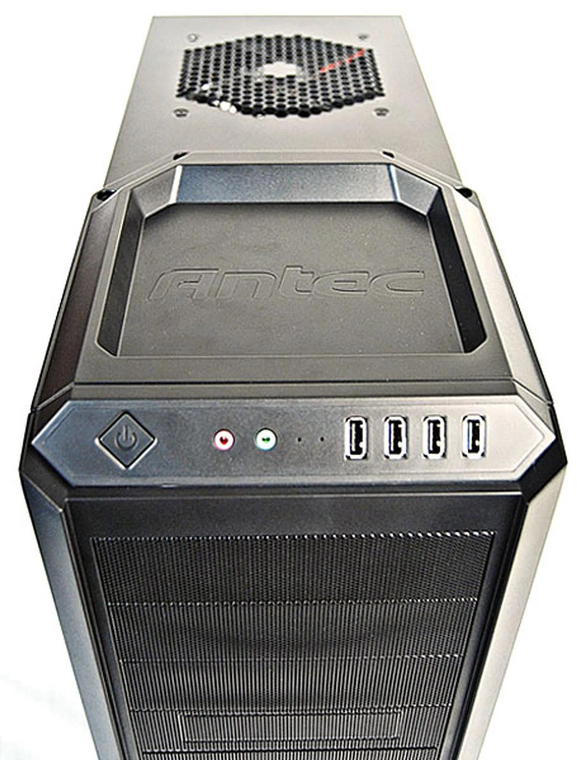 The crown of the casing sit the power switch, audio jacks and four USB 2.0 ports. The area behind with the Antec logo is what the company calls an accessory tray - ideal to place external HDDs or other such gadgets or trinkets.