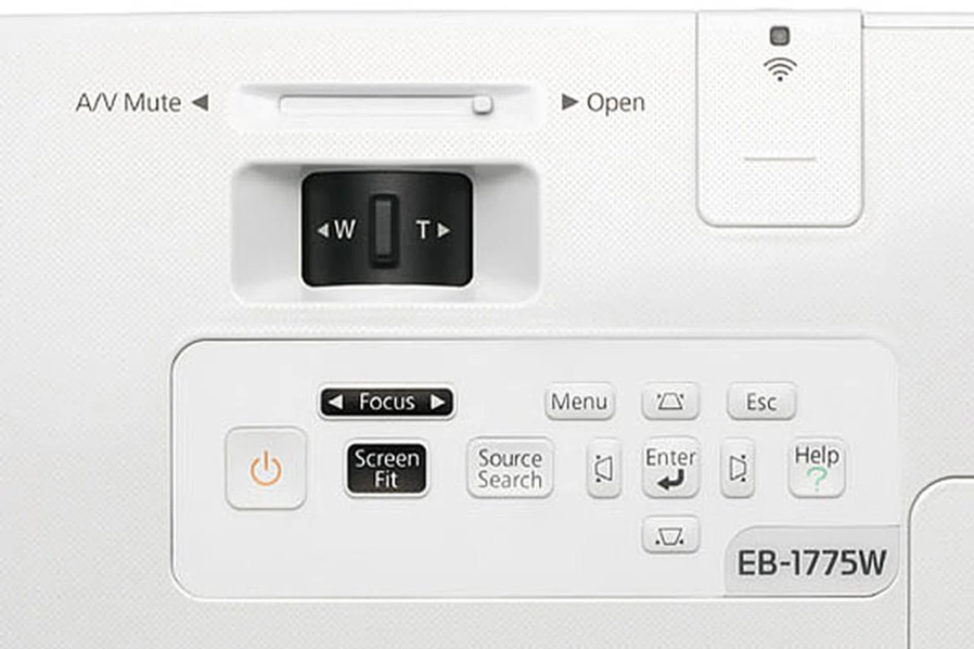 A close-up of the top panel controls. If you were to look closer, you can also see the fine, dotted texture on the projector. 