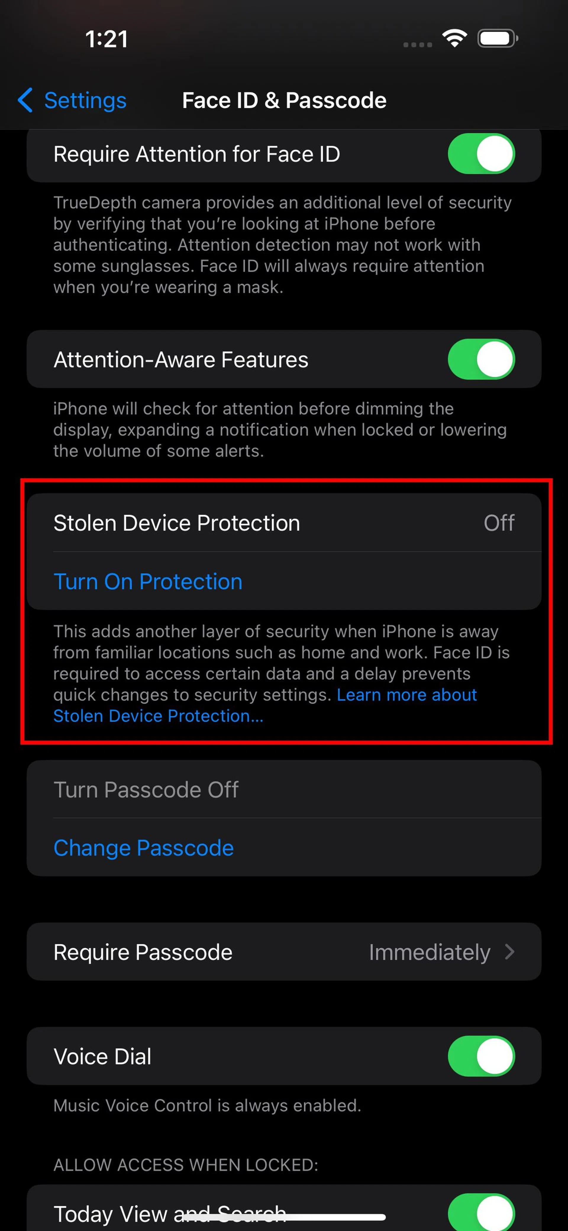 You'll find the setting under Face ID & Passcode in the Settings app.