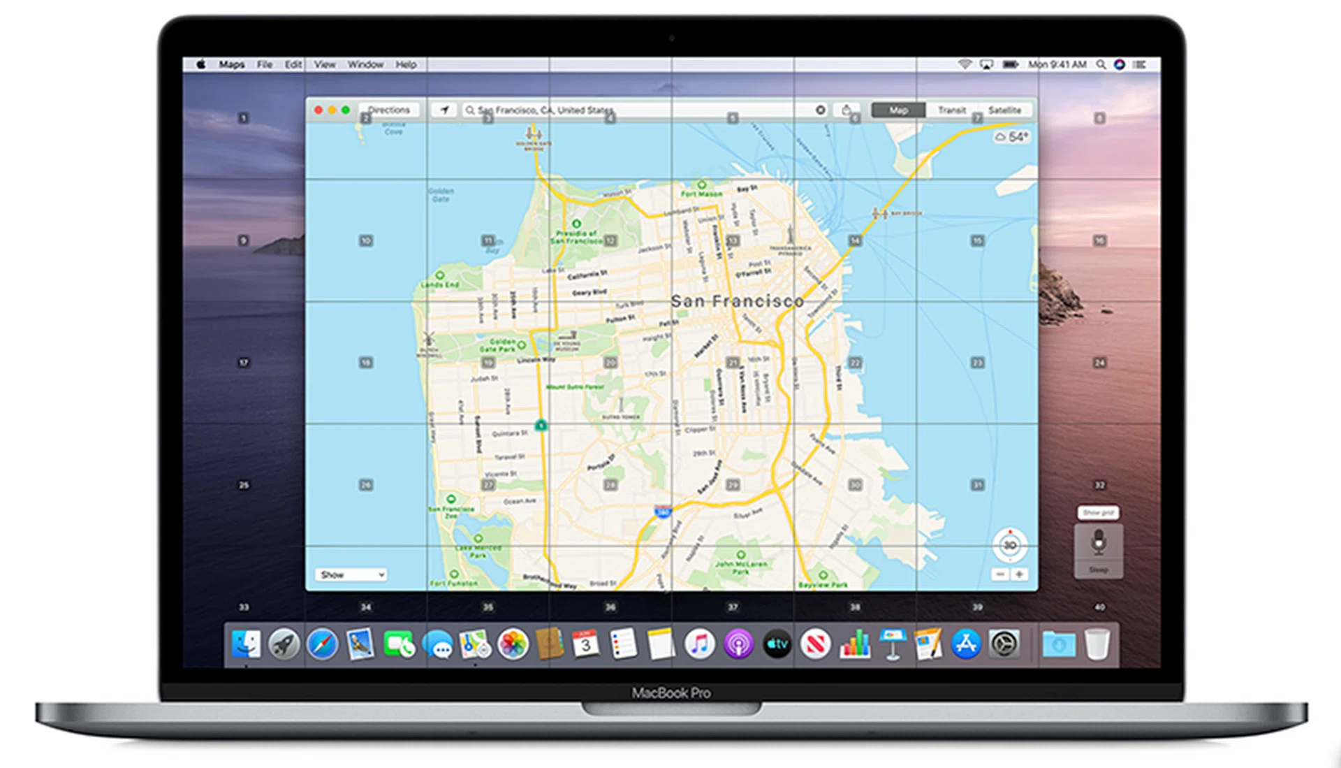 Here, grids appear on the screen so that voice commands can be used to zoom in on specific sections. (Image source: Apple)