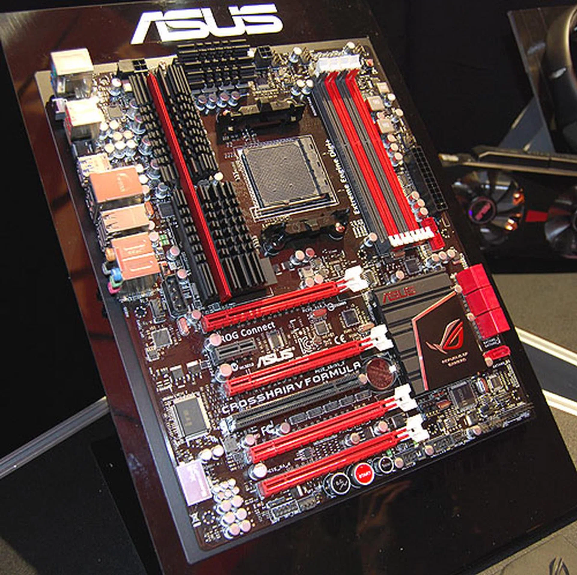 The ROG Crosshair V Formula is the latest version of ASUS' top AMD motherboard. Now with AMD's 990FX chipset onboard, this new board supports both 3-way NVIDIA SLI and AMD CrossFireX. It also comes with the ROG ThunderBolt audio and LAN combo expansion card, which integrates a Xonar audio solution with a headphone amplifier for better gaming audio performance and a Bigfoot Networks' Killer NIC for lower CPU utilization during network gaming. Which just means more CPU for your games. 