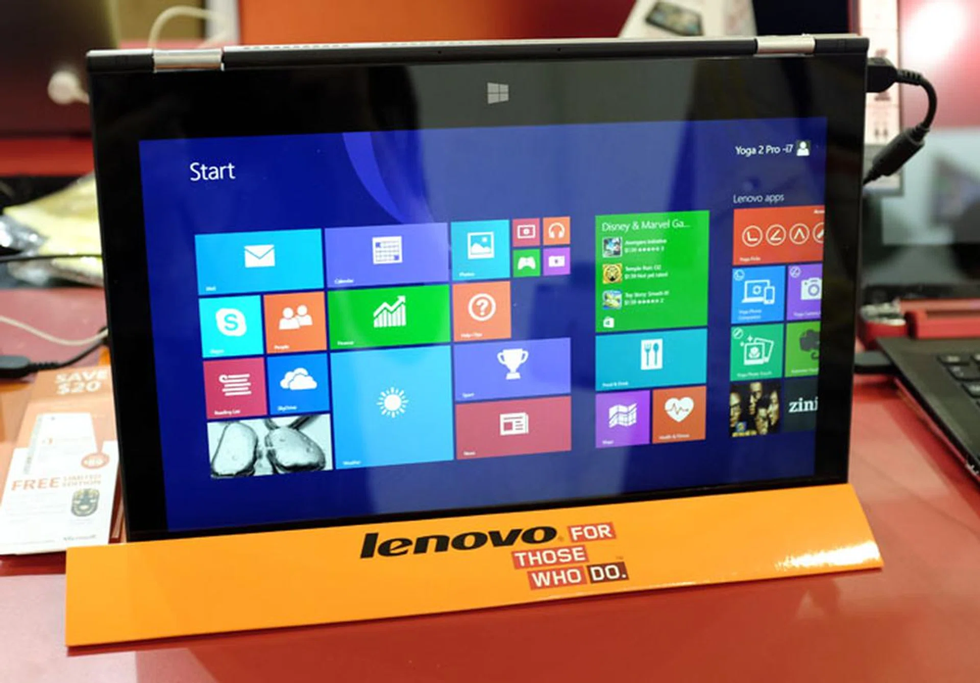 The Yoga 2 Pro Ultrabook boasts a 13.3-inch QHD+ 3,200 x 1,800-pixel resolution touchscreen display, and has a 360-degree hinge that lets it transform into four usage modes: laptop, stand, tent, and tablet. This Intel Core i5-4200U model with 8GB RAM and 256GB SSD is available for $1,949. An i7 version is also available for $2,099.