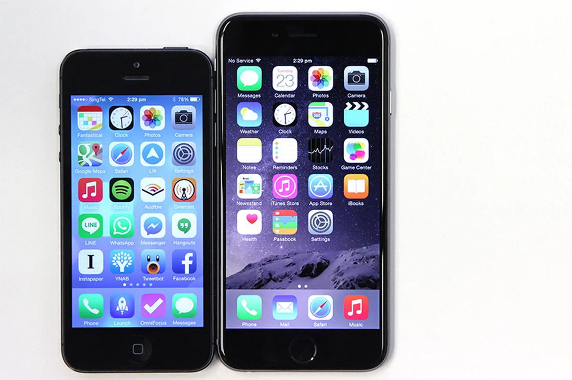 Here's the iPhone 5 (left) against the iPhone 6 (right). Not too big of a jump.