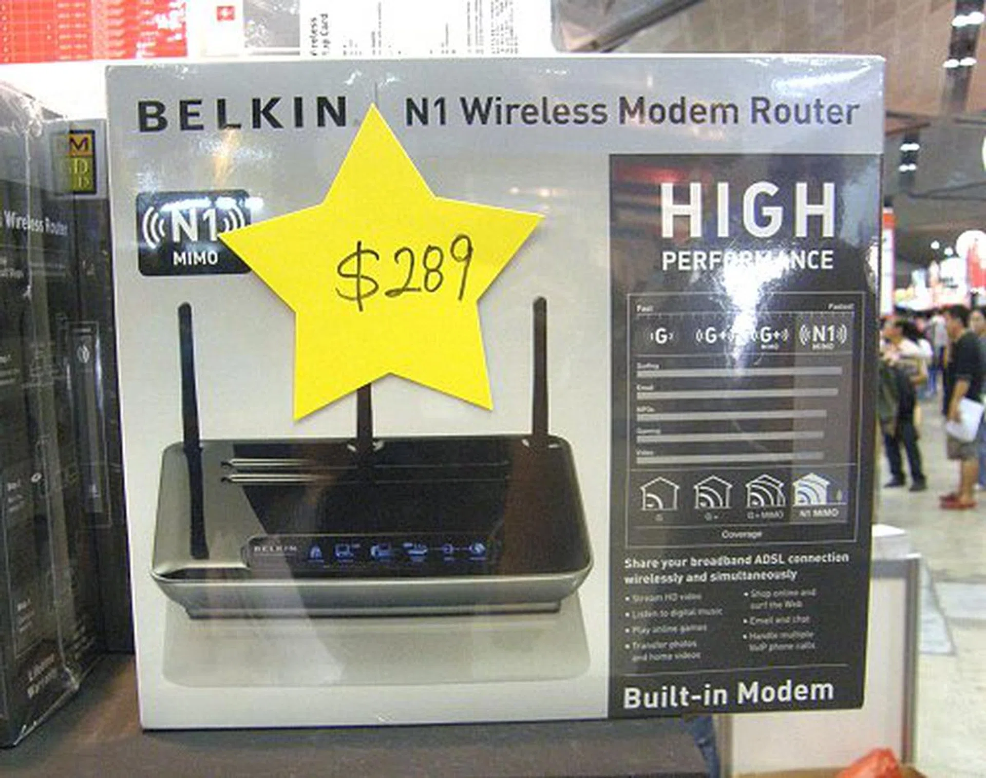  If you fancy new fangled technologies, then you might want to take a look at the newer Draft N products by Belkin, including this N1 Wireless Modem Router. The sale price is set at $289.  