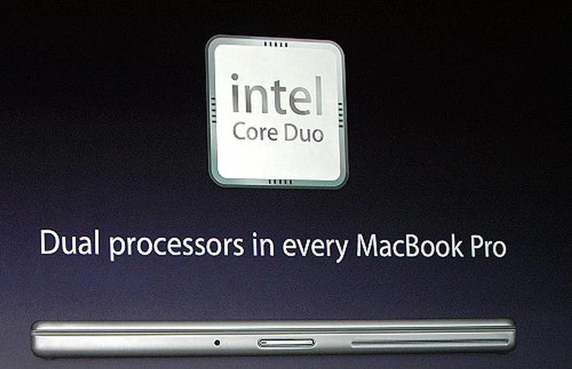 The new MacBook Pro notebooks featuring Intel Core Duo processors.