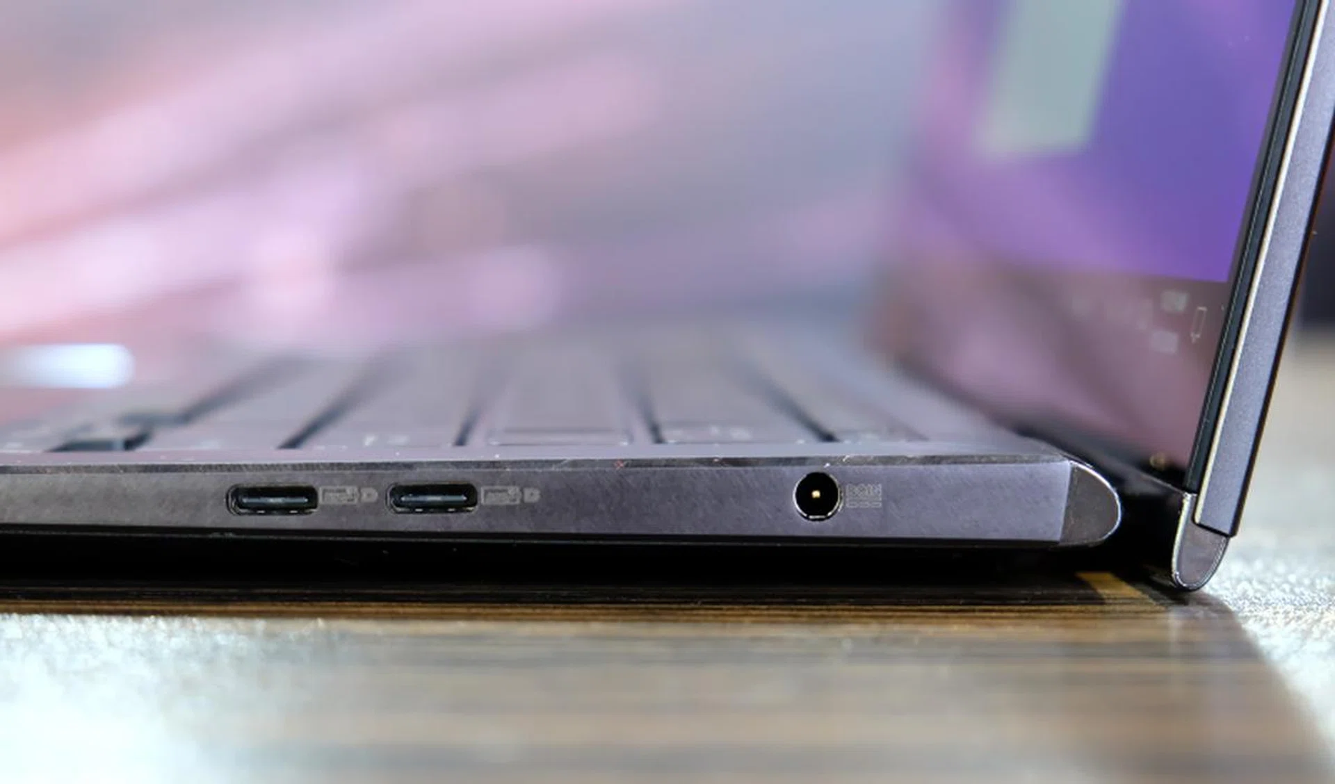 On the right, there's an additional two USB-C ports supporting USB 3.1 Gen 1 (Gbps). Note how the ErgoLift hinge lifts the keyboard up to make typing more comfortable.