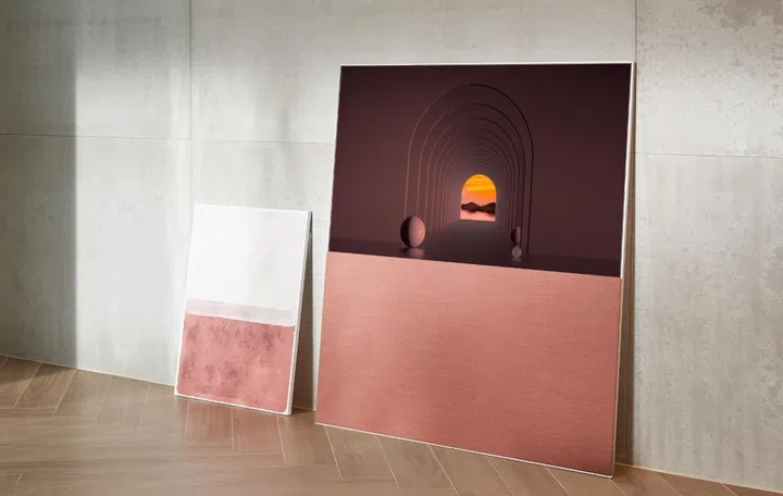 The LG Objet TV leans into the wall rather than lying lfat. Image source: LG. 
