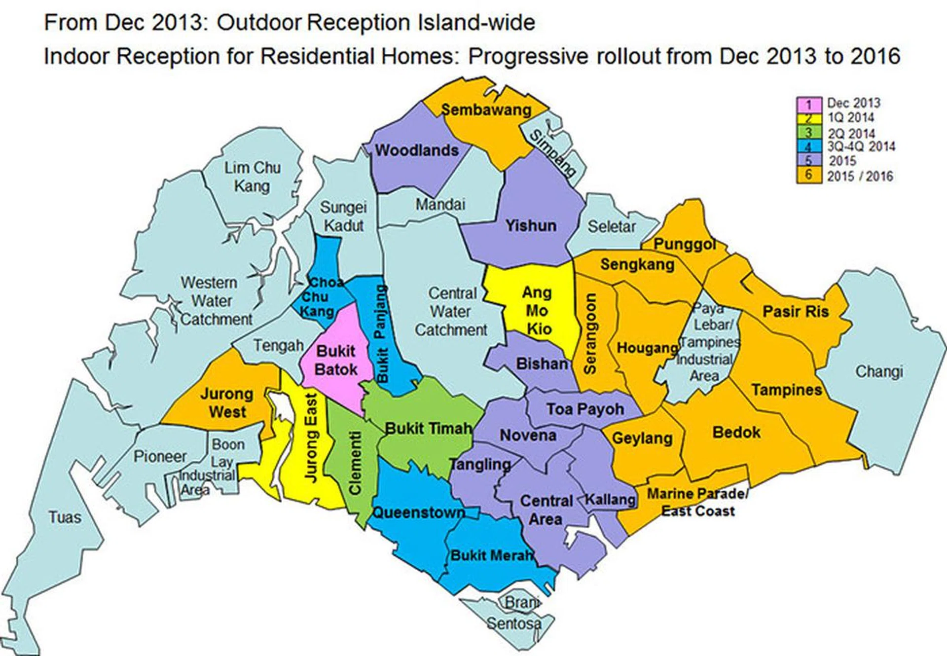 Mediacorp's digital TV broadcast rollout map as of May 2014. (Image source: Mediacorp.)