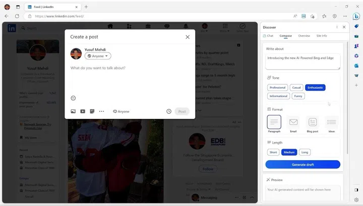 You can now verbally create a post for your social media using AI. Image source: Microsoft. 